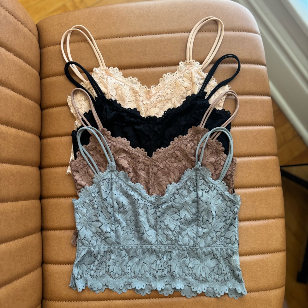 Lace Bralette 4 Set Bundle - Cream, Black, Brown, Blue Sz Small